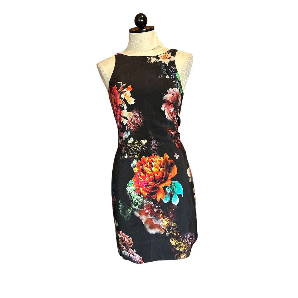 Amanda Uprichard Black Floral‎ Sleeveless Mini Dress Zip Size S PETITE